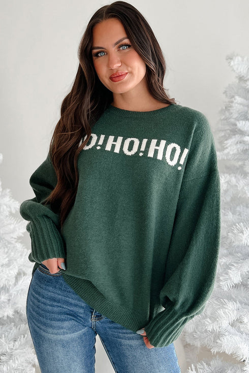 Blackish Green MERRY CHRISTMAS HO HO HO Drop Shoulder Loose Sweater