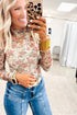 Black Retro Floral Print Mesh Long Sleeve Top