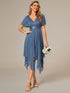 Deep V Neck Chiffon Wholesale Evening Gown With Short Sleeves