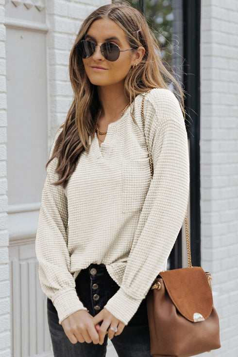 Deep V-Neck Long Sleeve Knitted Sweater