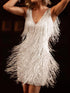 Deep V-Neck Sleeveless Fringed Mini Dress