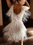 Deep V-Neck Sleeveless Fringed Mini Dress