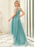Deep V Neck Tulle High-Low Prom Dress with Sequin Detail