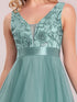 Deep V Neck Tulle High-Low Prom Dress with Sequin Detail