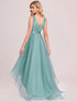 Deep V Neck Tulle High-Low Prom Dress with Sequin Detail