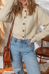 Beige Button Front Cropped Cardigan Sweater
