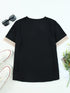 Delicate Black Lace-Trimmed V-Neck Blouse with Short Sleeves