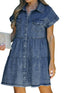 Denim Lapel Loose Buttoned Short-Sleeve Dress