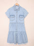 Denim Lapel Loose Buttoned Short-Sleeve Dress