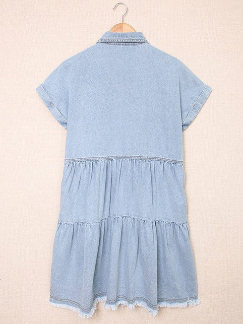 Denim Lapel Loose Buttoned Short-Sleeve Dress
