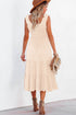 Apricot Shirred Pleated Square Neck Sleeveless Midi Dress