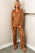 Brown Polka Dot Print Long Sleeve Shirt Pant 2pcs Pajama Set