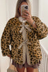 Khaki Leopard Contrast Tied Front Trimmed Plush Fleece Jacket