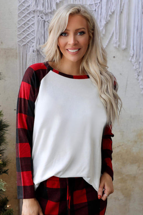 fiery-red-plaid-raglan-sleeves-top-and-drawstring-pants-lounge-set