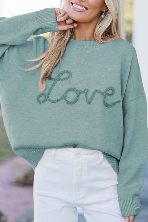 Canton Corded Love Script Graphic Baggy Sweater