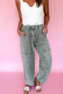Gray Acid Wash Barrel Fit Denim Pants with Waist String