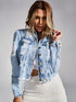 Distressed Light Wash Blue Denim Coat with Ripped Hem, Women's Jeans Collection