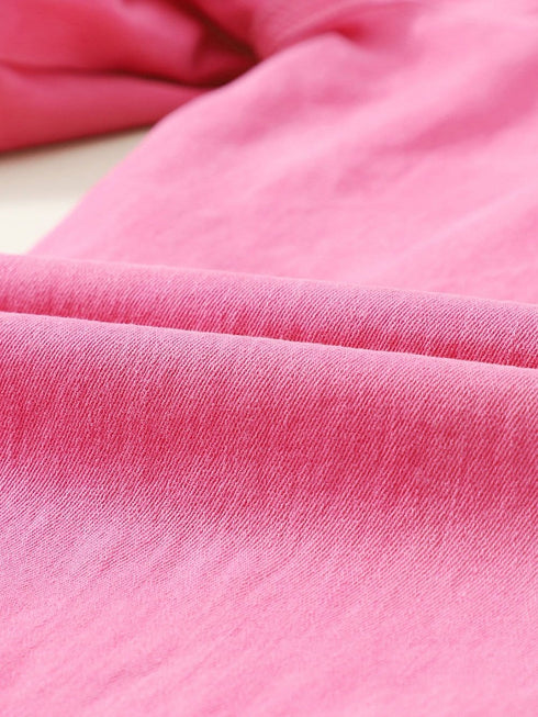 Distressed Pink Denim Overall with Wide Leg