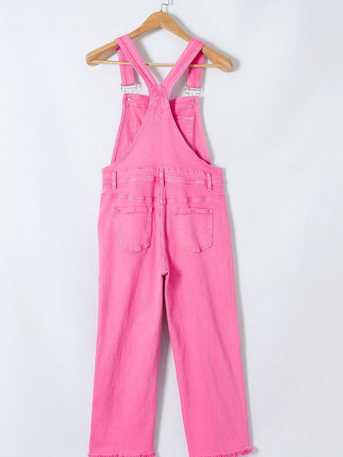 Distressed Pink Denim Overall with Wide Leg
