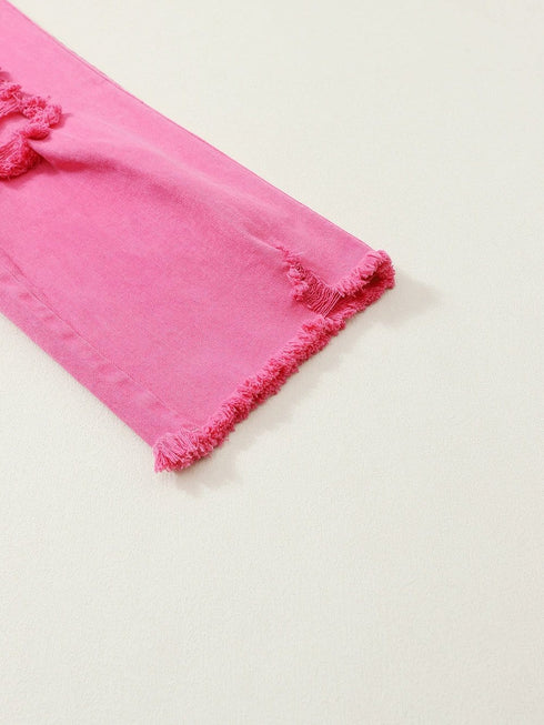 Distressed Pink Denim Overall with Wide Leg