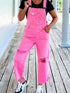 Distressed Pink Denim Overall with Wide Leg