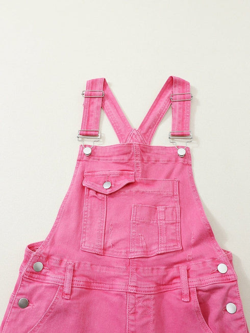 Distressed Pink Denim Overall with Wide Leg