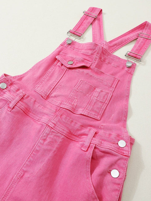 Distressed Pink Denim Overall with Wide Leg