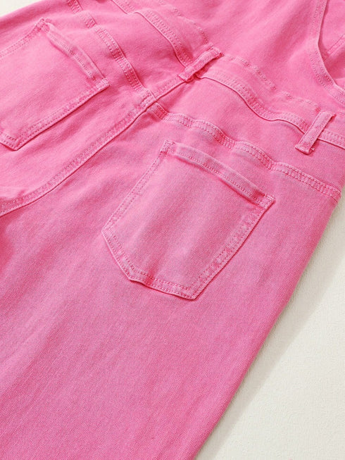 Distressed Pink Denim Overall with Wide Leg