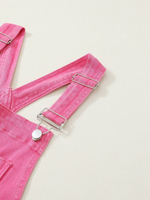 Distressed Pink Denim Overall with Wide Leg