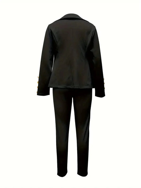 Double-breasted Lapel Blazer & Slim Pants Set for Women's Business Attire