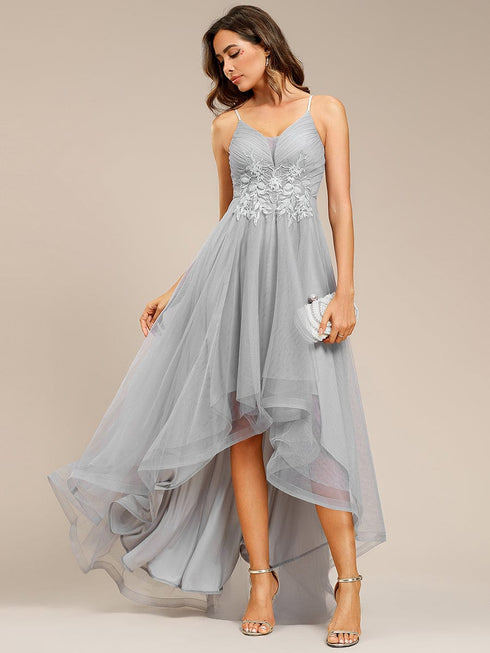 Dramatic High-Low Appliques Mesh Prom Gowns