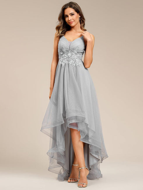 Dramatic High-Low Appliques Mesh Prom Gowns