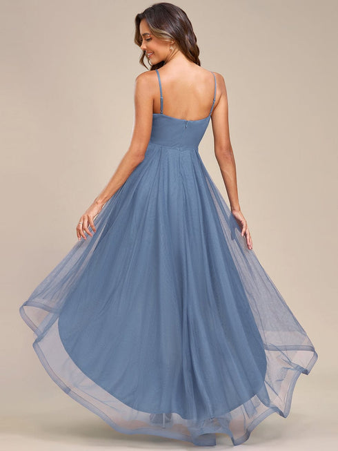 Dramatic High-Low Appliques Mesh Prom Gowns