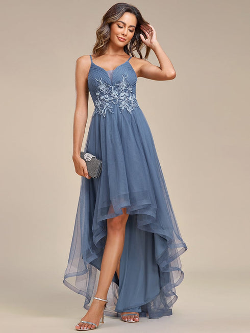Dramatic High-Low Appliques Mesh Prom Gowns