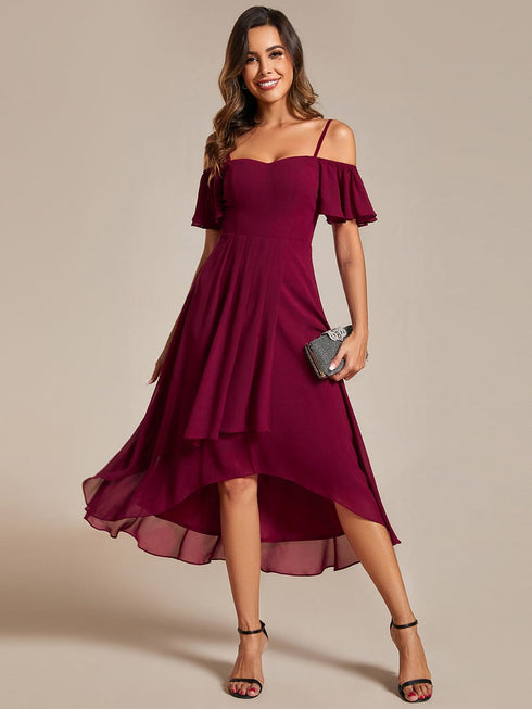 Dreamy Chiffon Cold Shoulder Wedding Guest Midi Dress