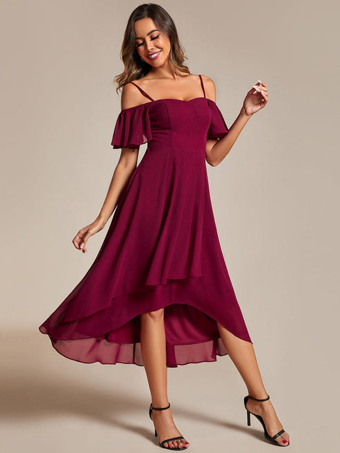 Dreamy Chiffon Cold Shoulder Wedding Guest Midi Dress