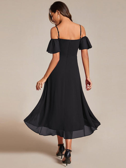 Dreamy Chiffon Cold Shoulder Wedding Guest Midi Dress