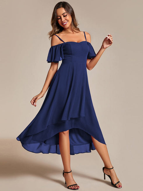 Dreamy Chiffon Cold Shoulder Wedding Guest Midi Dress