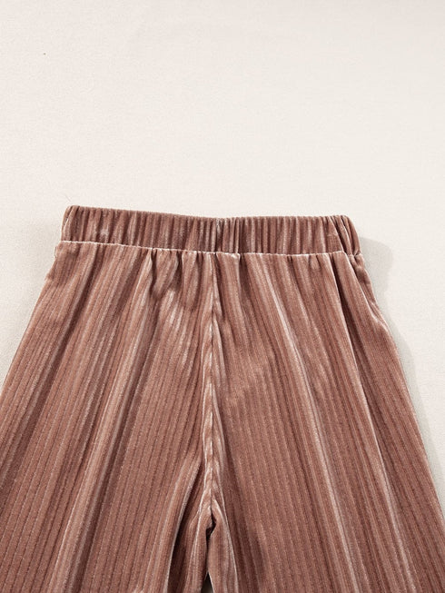 Dusty Pink Solid Color High Waist Flare Corduroy Pants