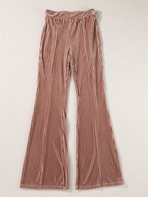 Dusty Pink Solid Color High Waist Flare Corduroy Pants