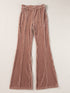 Dusty Pink Solid Color High Waist Flare Corduroy Pants