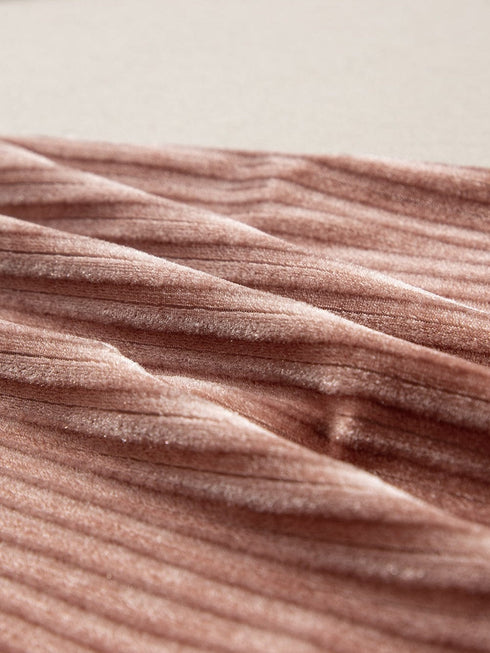 Dusty Pink Solid Color High Waist Flare Corduroy Pants