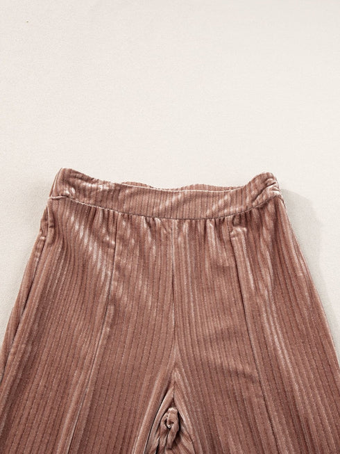 Dusty Pink Solid Color High Waist Flare Corduroy Pants