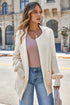 Beige Solid Color Knit Lapel Collar Single Button Sweater Cardigan