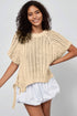 Apricot Plus Size Open Knit Bow Tie Short Sleeve Sweater