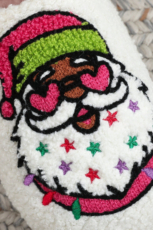 White Starry Santa Claus Pattern Christmas Plush Slippers