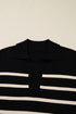Black Stripe Polo Collar Puff Sleeve Sweater Mini Dress
