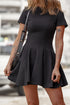 Black Short Sleeve Pleated Ruffle Hem Mini Dress