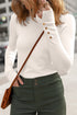 White Button Split Cuffs Round Neck Slim Sweater