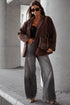 Dark Brown Solid Color Lapel Collar Winter Corduroy Blazer
